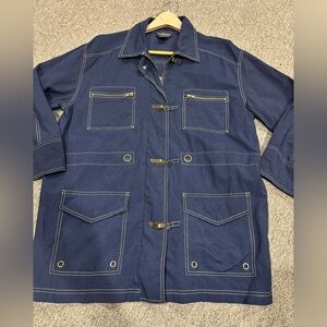 Vintage Carole Little Dark Navy Blue Nylon Anorak Jacket XL Coat